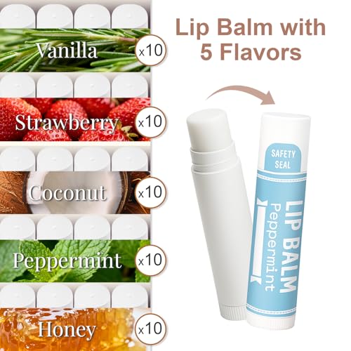 Lip Balm Bulk Unlabeled 50 Pack, Natural Lip Balms Set Gifts For Women, Custom Party Favors Appreciation Christmas Gift For Coworkers, Ideal For Weddings, Birthday, Baby Showers- 5 Flavors