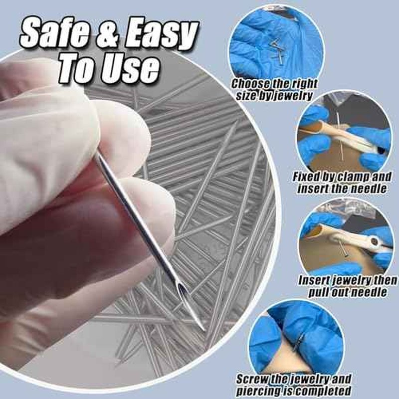 Body Piercing Kit 66PCS Professional Piercing Kit Includeds 50Mixed 12G 14G 16G 18G 20G Ear Nose Piercing Needles 6no pull piercing disc 6Clean Tools 4Gloves for Ear Nose Piercing Kit