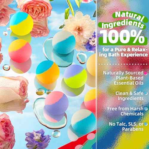 64 Pack Natural Bath Bombs Bulk Set ? 8 Scents, Organic Ingredients, Long-Lasting Bubbles, Relaxing Gifts for Women & Men, Self-Care, Birthday, Christmas & Stocking Stuffers