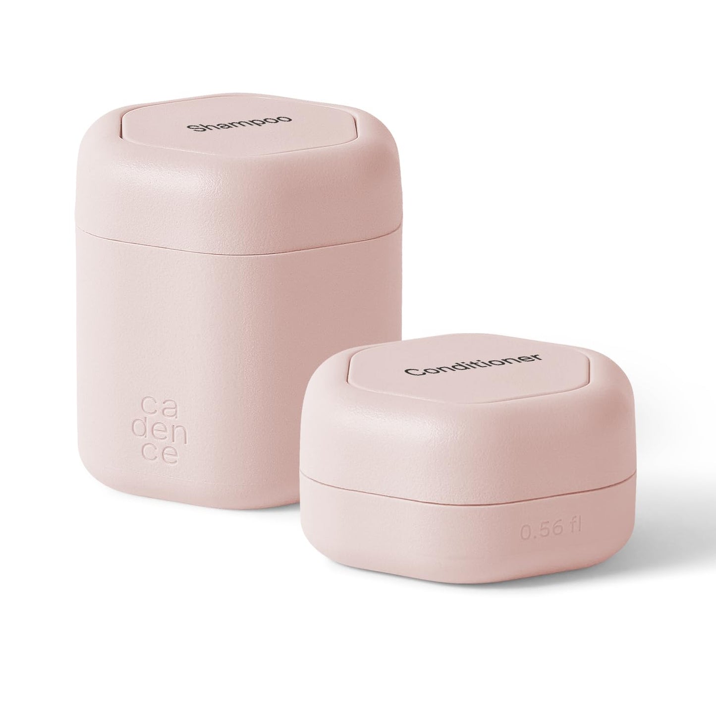 Cadence Travel Containers - 2 Piece Haircare Set - Magnetic Travel Capsules - For Shampoo, Conditioner, Hair Styling Product - 1 Small & 1 Medium Capsule - Shampoo & Conditioner Labels - Petal