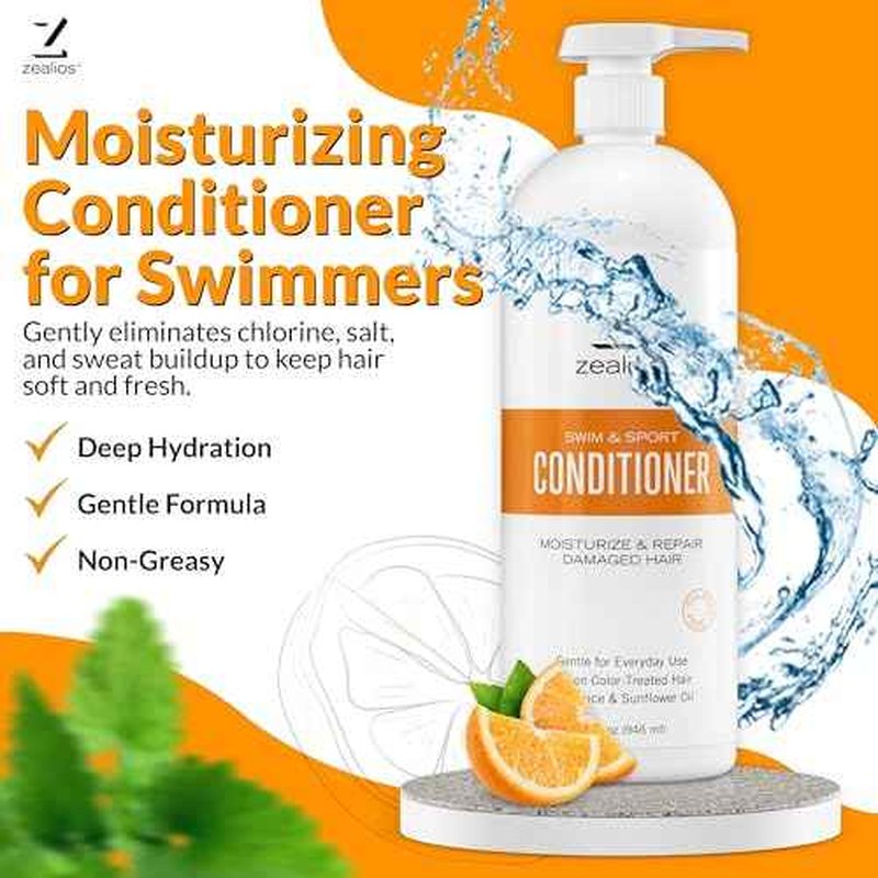 Zealios Swim & Sport Conditioner 32 Oz - Sulfate-Free Moisturizing Hair Conditioner, Hair Treatment for Swimmers & Athletes, Chlorine Removal, Hydrating, Vegan, Protects Color Treated Hair