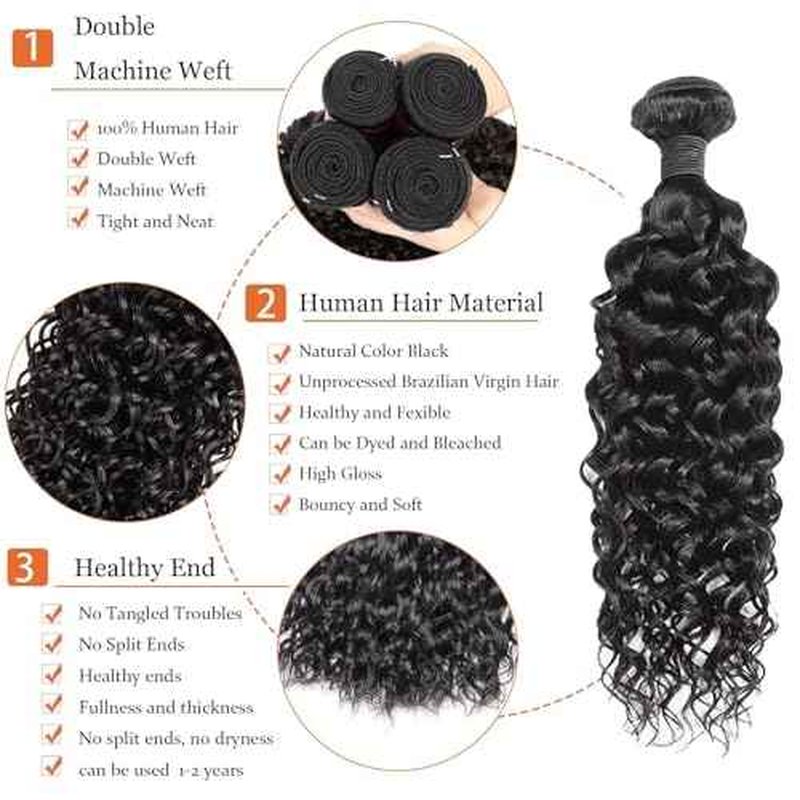 Water Wave Human Hair Bundles 12A Double Weft Deep Curly Wave Bundles 100% Unprocessed Brazilian Virgin Human Hair Natural Black Color Wet And Wavy Hair Extensions 14inch
