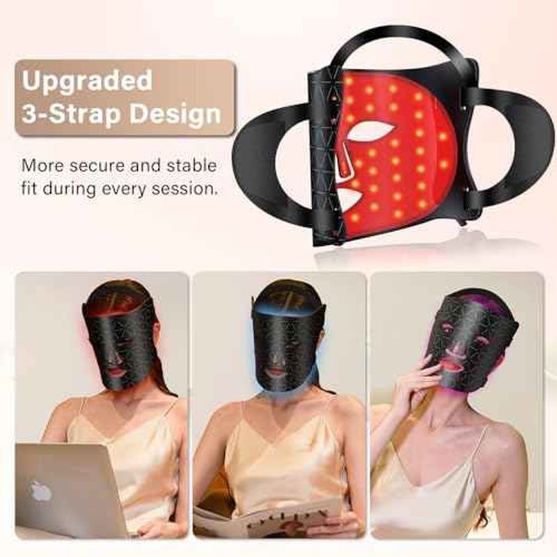 Red Light Therapy for Face, Upgraded LED Face Mask Light Therapy, red light therapy Mask - Red, Blue & Infrared Light for Acne, Wrinkles & Skin Rejuvenation | 3-Strap Design
