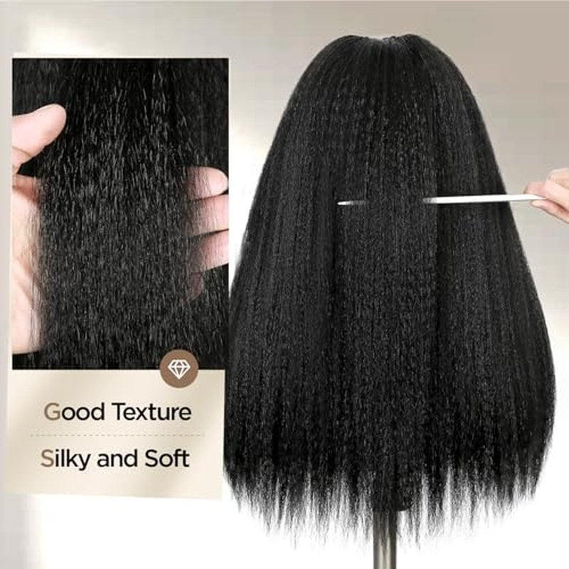 quickwig Kinky Straight Wig Braided Wigs for Black Women Yaki Straight Wig 13x4 Lace Front Braided Wigs 22 Inch Black Glueless Pre Braid Wig Synthetic Handmade Cornrow Braids Wig