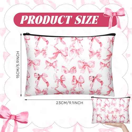 Kacctyen 9 Pcs Pink Bow Makeup Bag for Women Coquette Cosmetic Bag Bulk Preppy Pouch Coquette Gift with Zipper for Birthday Paty Favor Girls Travel Storage Accessories