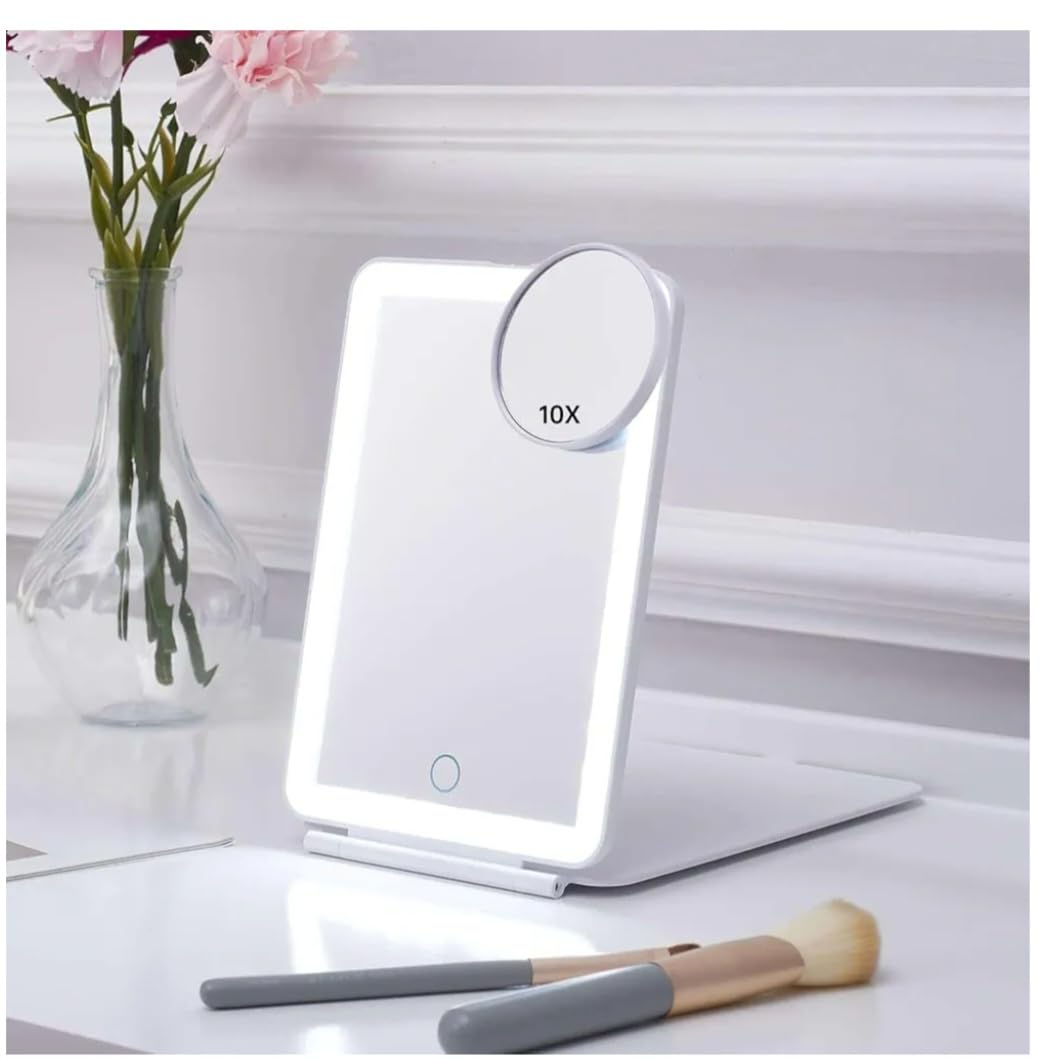 Desktop Folding Makeup Mirror LED Mirror with 10 Times Magnification