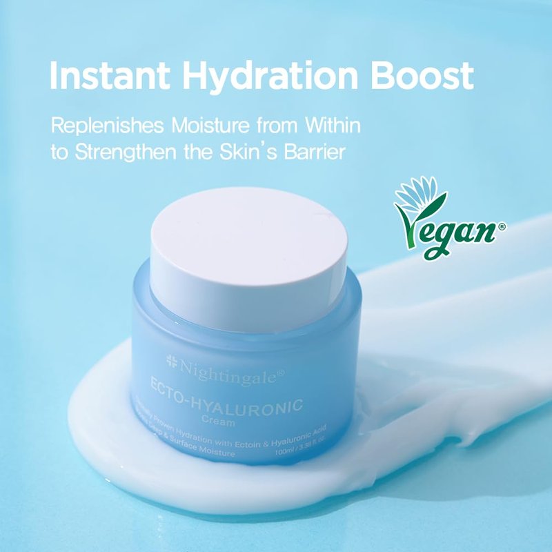 Nightingale Ecto-Hyaluronic Cream with 8 layer Hyaluronic Acid, Ectoin, Daily Face Moisturizer For Dry Skin, Fragrance Free, Hypoallergenic, Allergen Free, Cruelty Free, Vegan, Korean Skin Care