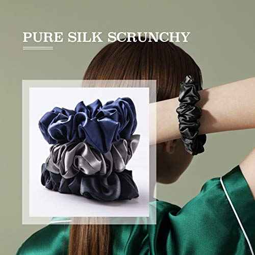 MTSNOO Mulberry Silk Scrunchies Set for Women & Girls: 3-Pack Elastic Hair Ties for Curly Hair, 100% Pure 22 Momme