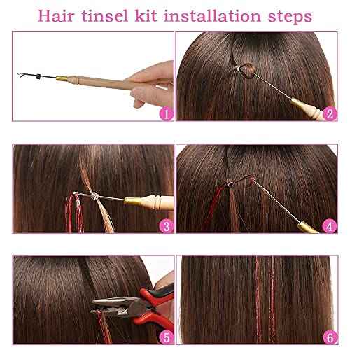 AMchoice Hair Tinsel Kit with Tools 12 Colors 3000 Strands Fairy Hair Tinsel Heat Resistant Sparkling Shiny Tinsel Hair Extensions 48 Inch Colorful Hair Tinsel strands Kit