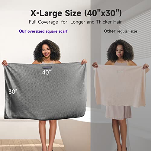 Umisleep Extra Large Microfiber Hair Towel for Women Long, Curly, Thick Hair, Super Soft Anti Frizz Quick Dry Hair Towel Wrap, Ultra Absorbent Hair Turban with Elastic Band Grey