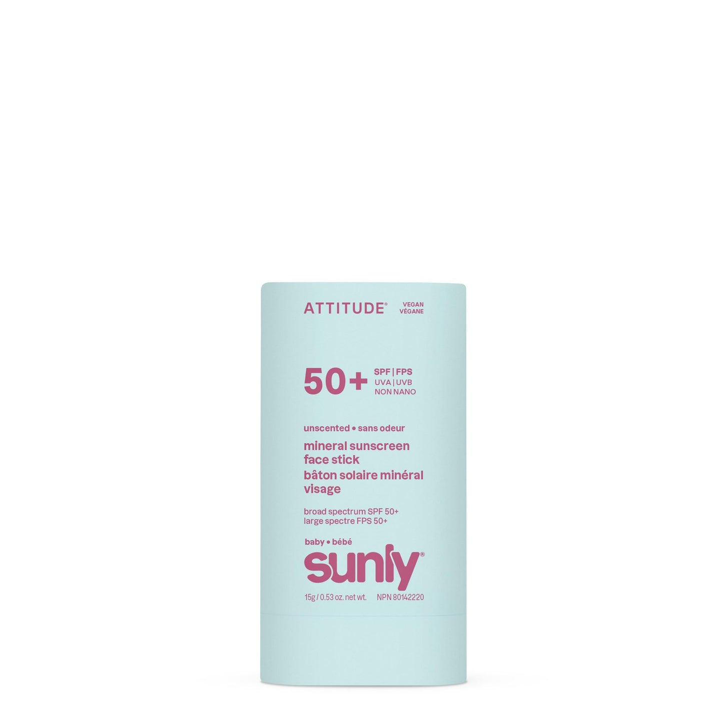ATTITUDE Baby Mineral Sunscreen Face Stick SPF 50, Broad Spectrum Zinc Oxide, EWG Verified, Non-Nano, Gentle Lightweight Non-Greasy, Vegan, Unscented, 0.53 oz