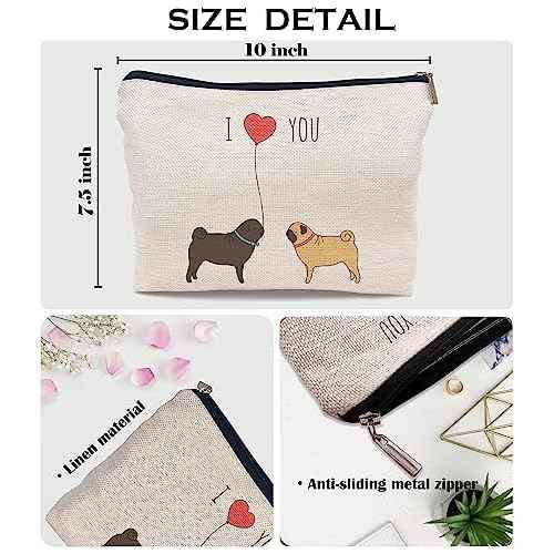 Ayxvt Cute Dog Couple Decorative Women's Makeup Bag, Zipper Pouch Travel Toiletry for Pug Lovers