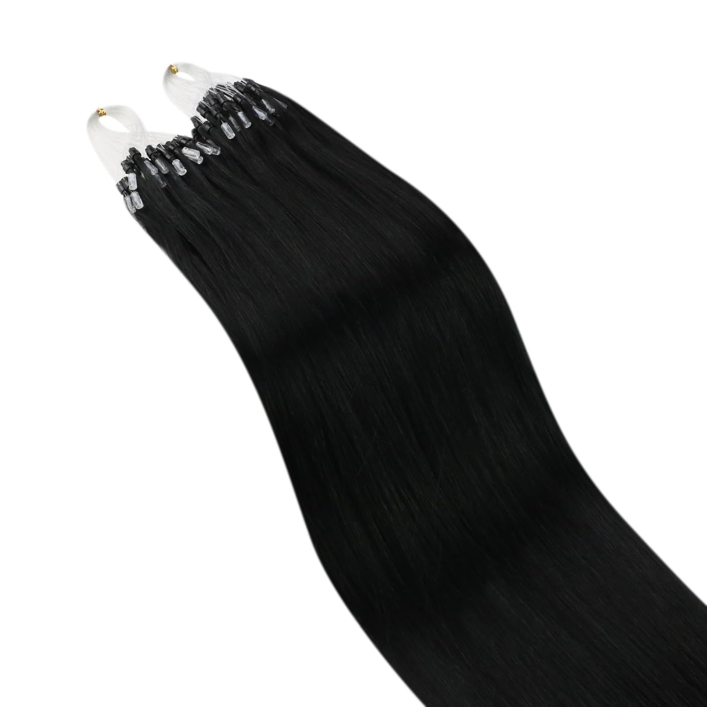 Ugeat 24 Inch Microlink Hair Extensions Human Hair, Black Micro Hair Extensions Human Hair, Jet Black Micro Ring Hair Extension, Manageable for Both Salon and Home care, 50G 50S