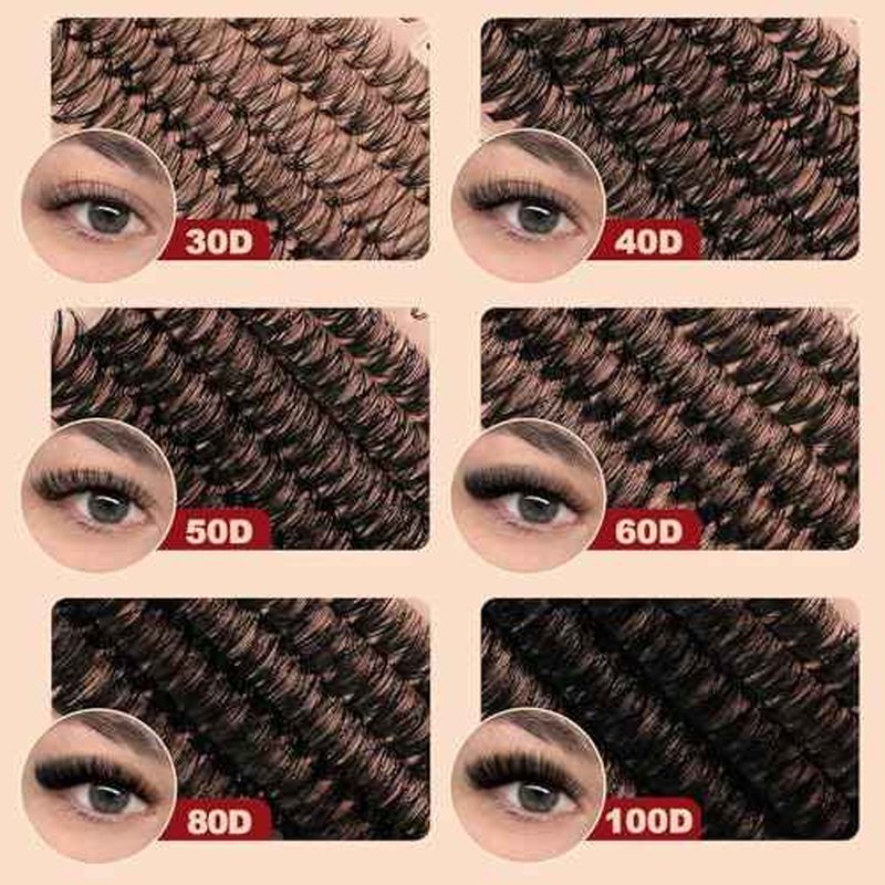 Higu clace Lash Clusters 600pcs 30D+40D+50D+60D+80D+100D Eyelash Clusters 6 Styles Mixed 10-18MM, Wispy Cluster Eyelash Extensions, Easy to Use, Can DIY at Home