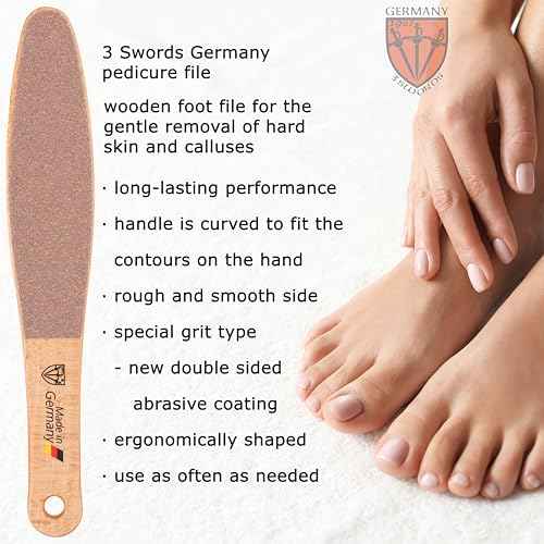3 Swords Germany Brand Quality Foot File Made from German Beech Wood, Two-Sided Smooth and Rough, Hard Skin Callus Removal