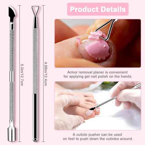 HOFASON 2PCS Cuticle Pushers and Nail Polish Remover, Stainless Triangle Nail Scraper Professional Durable Tool for Gel Removal, Nail Care Polish for Women Home Manicure Pedicure Tools Kit(Silver)