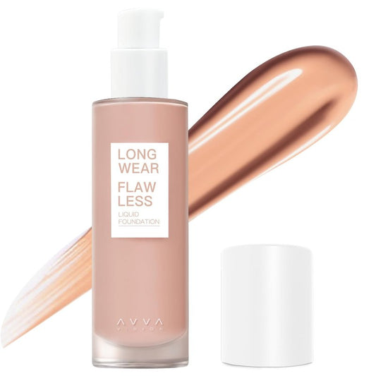 AVVA VISION Longwear Flawless Liquid Foundation Full Coverage Matte Lightweight Poreless Natural True Skin Tone, Warm Beige, 1 fl. oz.