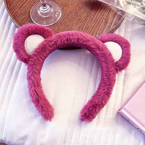 Wittocs Rose Red Bear Ears Headband Plush Bear Ear Headwears for Women Girls Makeup Headband Cute Fashion Fluffy Soft Face Washing Headbands New Year Halloween Valentines Day Hair Hoop