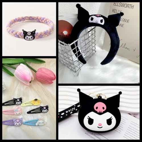 117Pcs Kawaii Cute Stuff Gifts Set Include Headband,Pouch, Hair Band, Hair Ties & Clips, Hairpin, Stickers, Necklace,Bracelet, Keychain(Black)