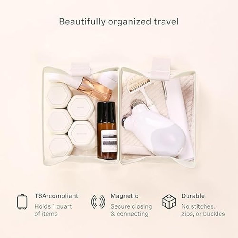 Cadence Parcel - Clear Kit with Magnetic Closure - Durable and Leak-Resistant Travel Toiletry Kit - TSA-Compliant & Modular Design - Hygiene Bag for Travel Essentials - .5 Qt - Pebble