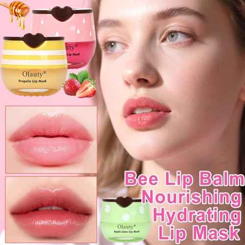 6 PCS Bee Lip Balm Honey Pot, Propolis Sleep Lip Mask Hydrating Prevention Dry and Crack Lip Scrubs, Moisturizing Lip Mask Overnight Reduce Lip Lines