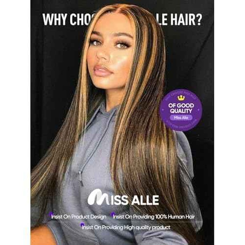 Ombre Lace Front Wig Human Hair 250% Density 4/27 Honey Blonde 13x4 Highlight Blunt Cut Double Drown Straight Wigs Human Hair Pre Plucked Bleached Knots HD Lace Frontal Wig