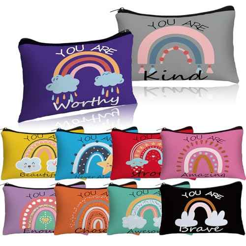 Hillban 10 Pcs Christmas Makeup Bags Gifts for Women Bulk Xmas Cosmetic Bags Inspirational Christian Bible Verse Cosmetic Pouch Christmas Religious Church Travel Canvas Pouch(Rainbow,Colorful)