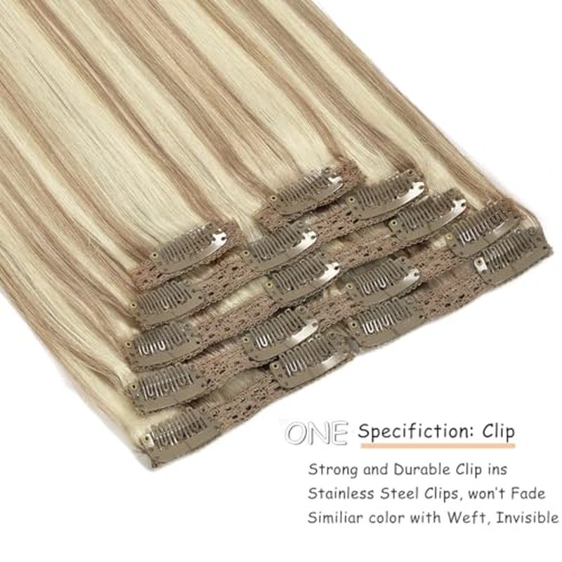 Caliee Blonde Clip in Hair Extensions Real Human Hair,P10-613 Natural Human Hair Extensions Clip ins Real Human Hair for Women Full Head 120G with 16 Clips 7Pcs Lace Clip in hair 18Inch