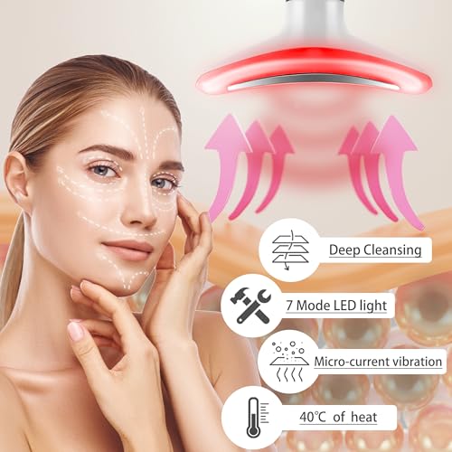 7 Color True Beauty Glow Facial Massager, Red-Light-Therapy Wand for Facial Skin Care, Vibrating Massager for Face and Neck, Galvanic Facial Machine, Lymphatic Drainage Massager Face
