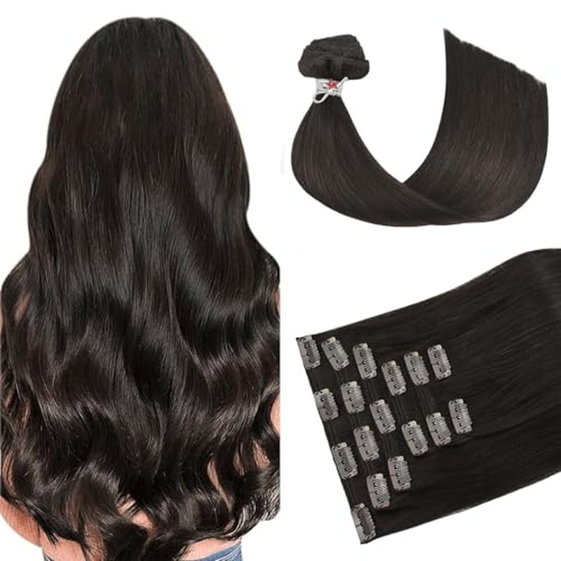 HUAYI Dark Brown Clip in Hair Extensions Real Human Hair 120G Remy Human Hair Clip in Extensions Soft Silky Straight for Women 7pcs 16clips 14 Inch Brown Hair Extensions