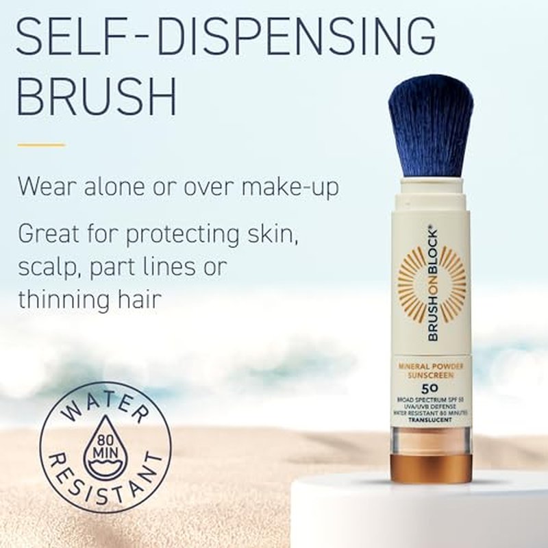 Brush On Block SPF 50 Mineral Powder Sunscreen, Translucent, Broad Spectrum, Water Resistant Face Protection, For All Skin Tones & Types, Reef Friendly, Mfg in USA