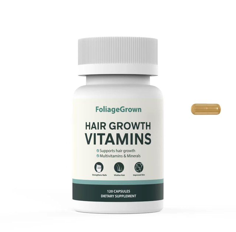 FoliageGrown Hair Growth Supplements,Visibly Thicker Hair,Hair Growth Vitamins for Women and Men - 2 Month Supply(120 Capsules), White