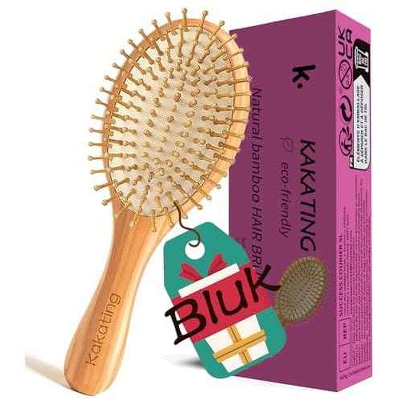 2 Pack Bamboo Hair Brush for Hair Growth | Natural Wooden Hair Brushes Detangling Massaging Scalp (Ellipse, Count, 2)