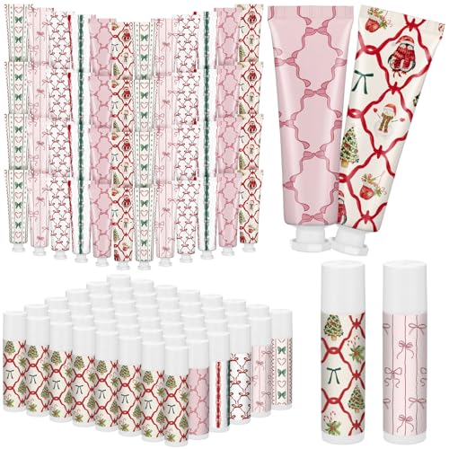48 Sets Christmas Hand Cream and Lip Balm Bulk Gift Set, 6 Scents Coquette Bowknot Christmas Stocking Stuffer Travel Size Hand Lotion Lip Care Holiday Party Favor Gift for Women Staff Coworker