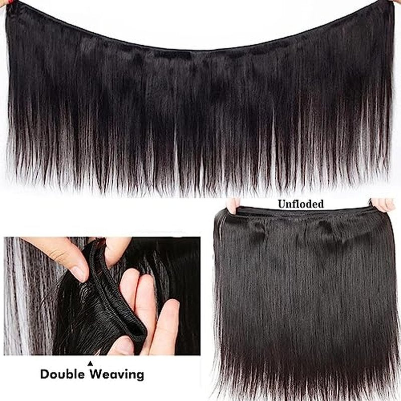 Straight 3 Bundles Human Hair 100% Unprocessed Virgin Brazilian Hair Bundles 10 12 14 Inch Short Raw Weave Bundles Human Hair Natural Black Clolor for Women