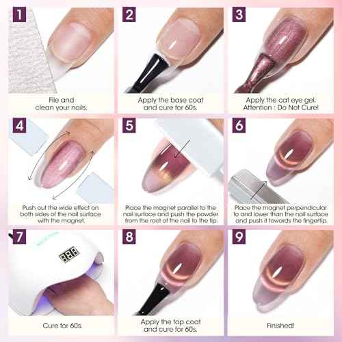 Gellen Cat Eye Gel Nail Polish - 18ml Pink 9D Holographic Glitter Reflective With Magnet Stick - Soak Off UV Nail Art Salon DIY Home