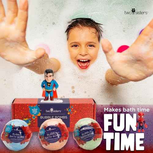Superhero Bath Bombs for Kids with Surprise Toys Inside (3 Pack) - Large Bubble Bomb for Boys & Girls - Fizzies, Relaxing Aromas, Made in USA, Skin-Safe, Stain-Free by Two Sisters