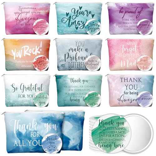 40 Pcs Employee Appreciation Gifts Inspirational Canvas Makeup Bags Compact Mirrors Bulk Cosmetic Bags Portable Mirror Thank You Gifts for Women Christmas Nurse Practitioner (Appreciation)