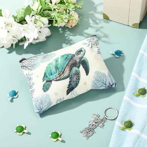 Sea Turtle Lover Gifts for Women Birthday Gifts Baskets Set Include Canvas Tote Bag, Makeup Bag, Socks, Keychain, Enamel Mug, Small Figurines for Mom, Wife, Sister, Friend