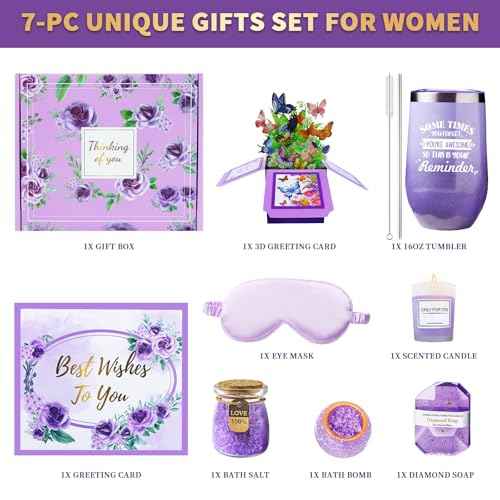 Birthday Gift for Women Spa Gift Set - Unique Get Well Soon Gifts for Women, Relaxing Self Care Package for Her, Christmas Stocking Stuffers Gifts for Mom, Wife, Sister, Friend(Lavender)