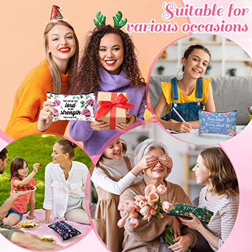 Thinkday 10 Pcs Christmas Christian Gift Bulk Cosmetic Bags for Women Inspirational Quotes Makeup Bag with Zipper Church Employee Appreciation Toiletry Pencil Pouch Travel Set Thanksgiving Gifts