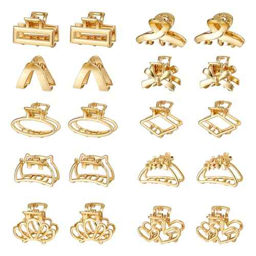 CWJCYTNSN Small Metal Hair Clips, Gold Mini Hair Claw Clips for Thin Thick Hair, Cute Tiny Hair Clips, Strong Hold NonSlip Flower Hair Jaw Clamps for Women Girls