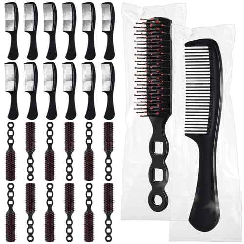 24 Pcs Hair Brush Combs Set Bulk Hairbrushes for Homeless Individually Wrapped Combs for Women Hotel Travel Nursing Charity Christmas(Black)