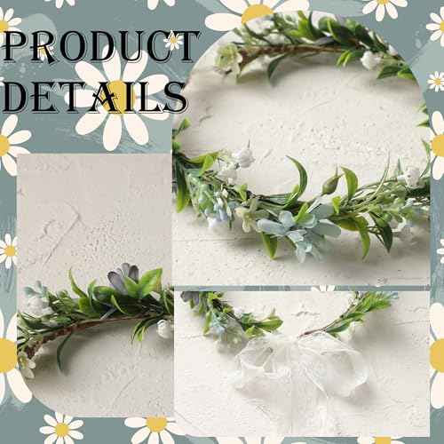 Blue Flower Crown Headband, Handmade Fairy Daisy Floral Headpiece, Artificial Boho Bridal Flower Crown for Women Girls Maternity Renaissance Weeding Festivals Birthday Party Headdress