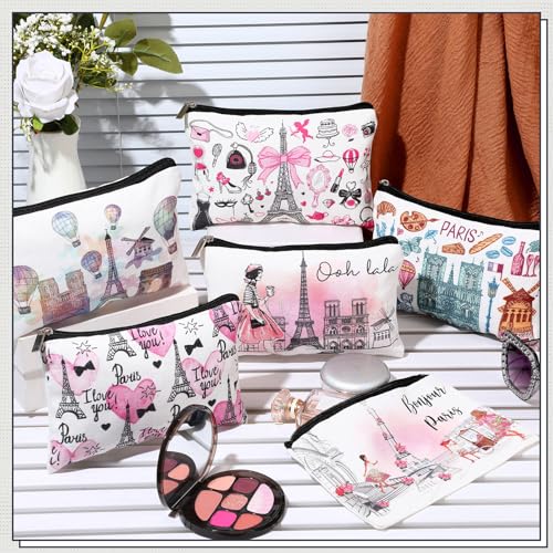 Reginary 6 Pcs City Cosmetic Bag Souvenir Gifts New York Zipper Pouch Chicago Souvenir Seattle Boston Nashville London Paris Italy Alaska Gifts Memento for Women Traveler(Paris)