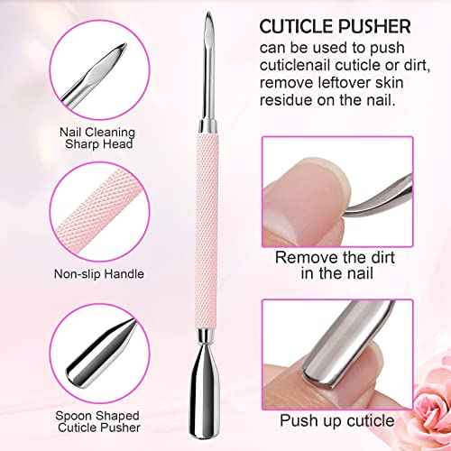 Makartt Cuticle Trimmer with Cuticle Pusher, 3 PCS Pink Nail Cuticle Nipper Professional Pedicure Manicure Tools with Stainless Steel Dual End Pusher, Nail Scraper