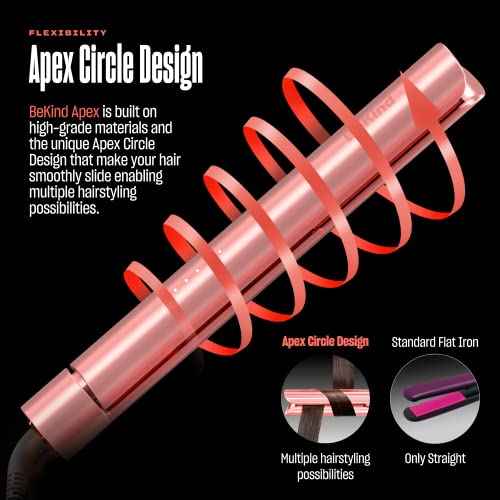 Bekind Apex 2-in-1 Hair Straightener Flat Iron | 1¡° 460¡ÆF Straightener and Curler for All Hairstyles | UltraSmooth Tech | 15s Fast Heating & Temp Memory | Gift Set for Girls Women (Apex Peach)