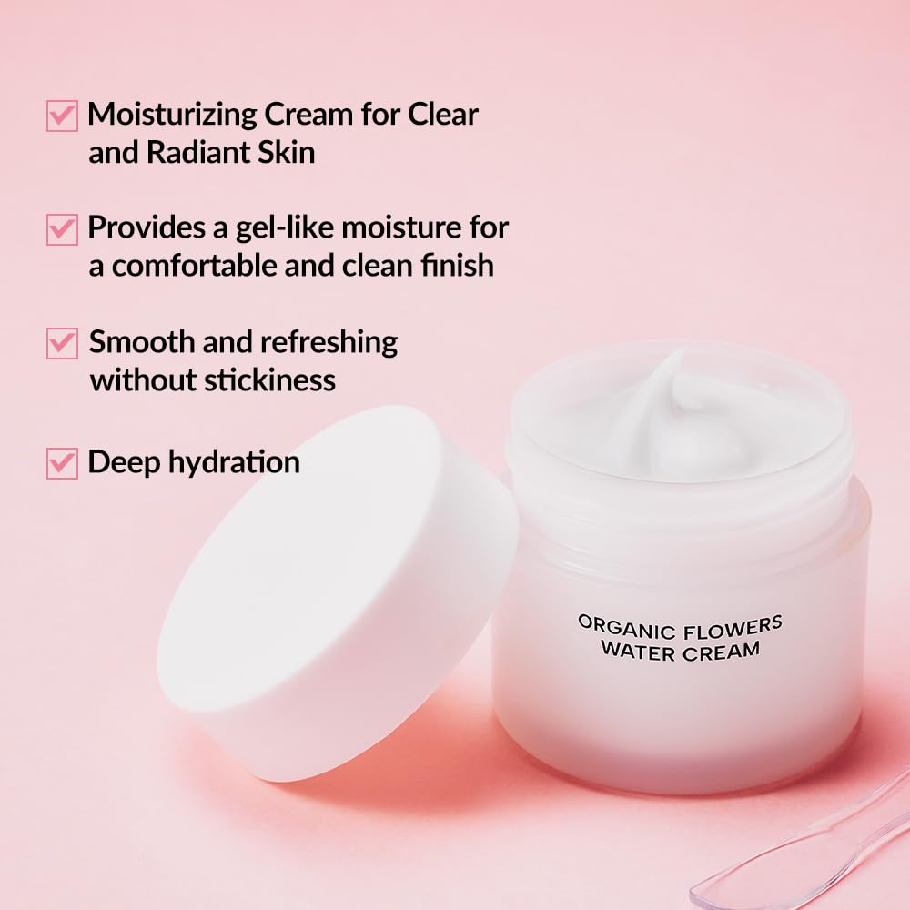 Whamisa Organic Flowers Water Cream - 95.2% Organic Waterless Formula for Deep Hydration & Calming Care | Korean Skin Care (50ml)