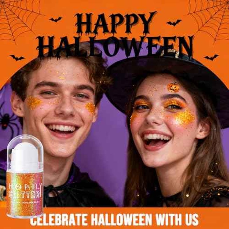 Roll-on Orange Body Glitter Gel for Face Hair, Holographic Chameleon Color Changing Face Paint Glitter Autumn Makeup, Chunky Mermaid Sequins Festival Party Rave Accessories Shimmer Makeup