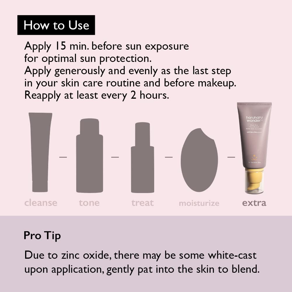Haruharu Wonder Black Rice Pure Mineral Relief Daily Sunscreen, SPF50+/PA++++, Broad Spectrum UVA/UVB, Octinoxate & Oxybenzone Free, Hyaluronic Acid, Niacinamide, 1.69fl.oz (Pack of 2)
